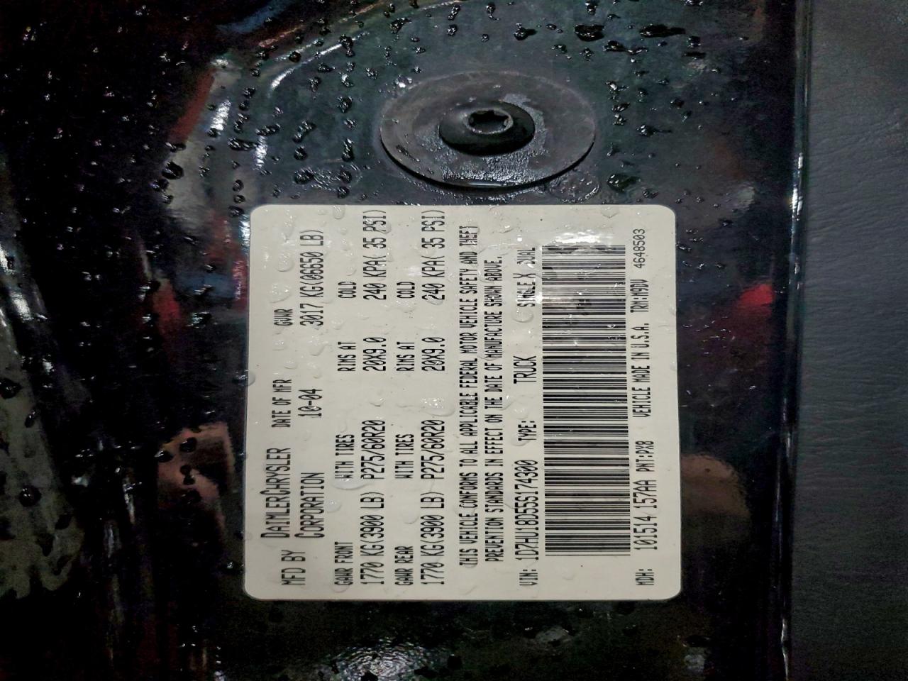 2005 Dodge Ram 1500 St VIN: 1D7HU18D55S174300 Lot: 93754035