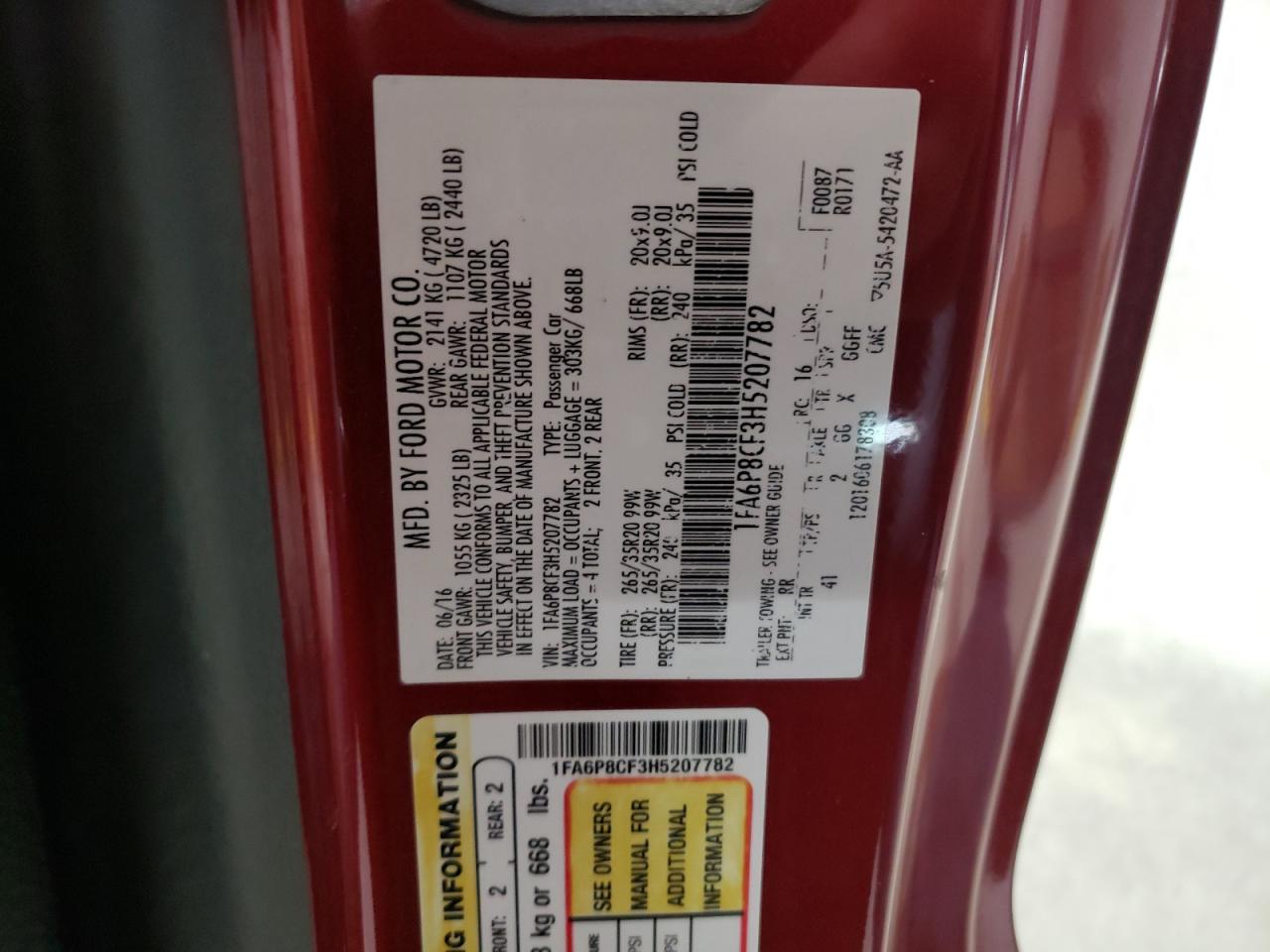 2017 Ford Mustang Gt VIN: 1FA6P8CF3H5207782 Lot: 90888795