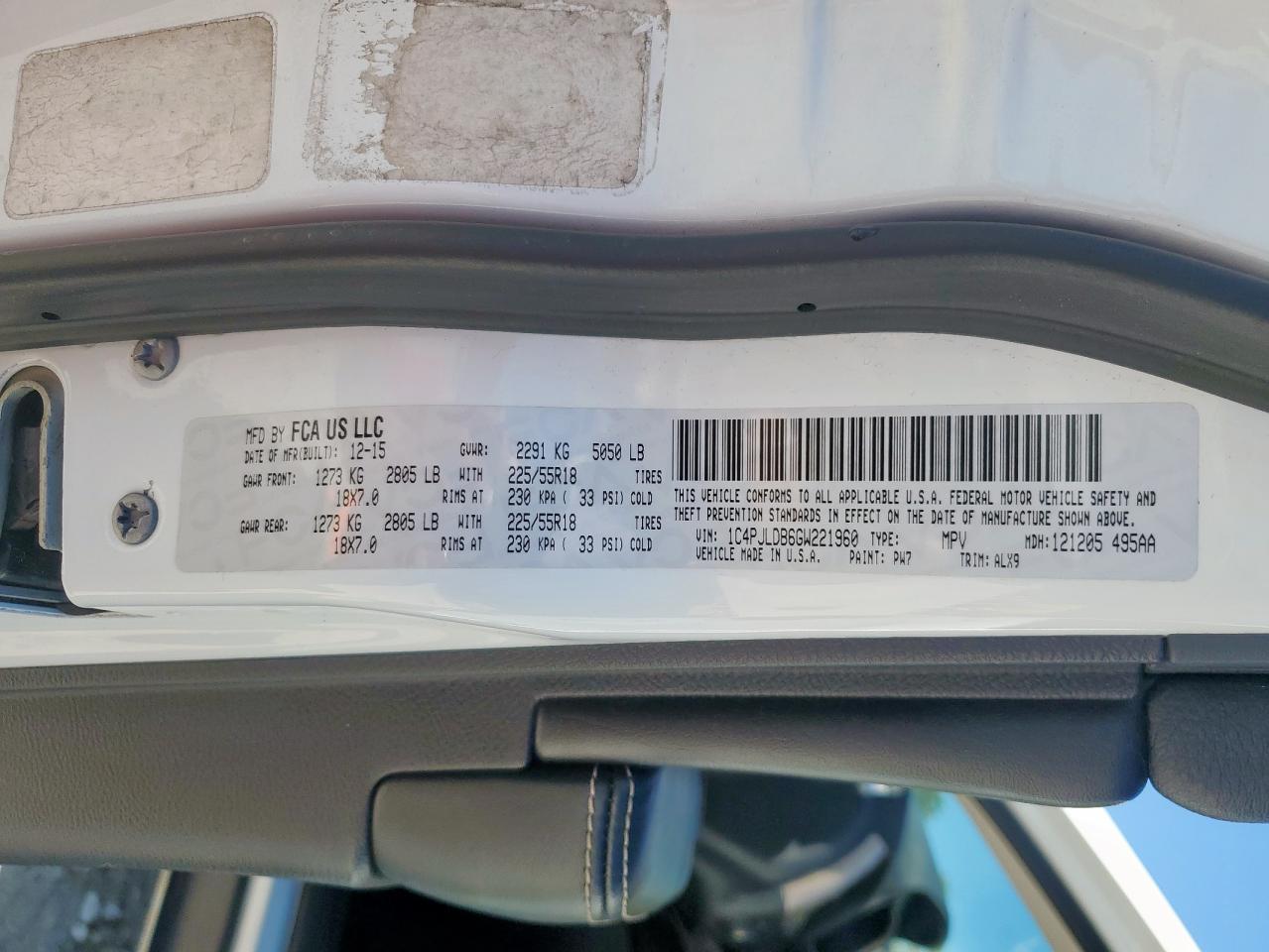 2016 Jeep Cherokee Limited VIN: 1C4PJLDB6GW221960 Lot: 91469065