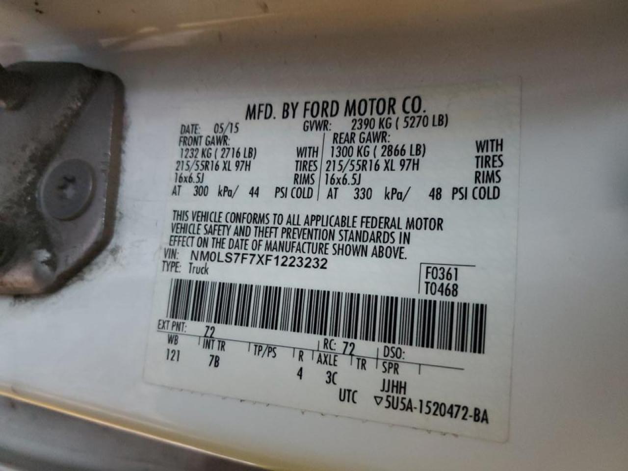 2015 Ford Transit Connect Utility / Service Van VIN: NM0LS7F7XF1223232 Lot: 92939325