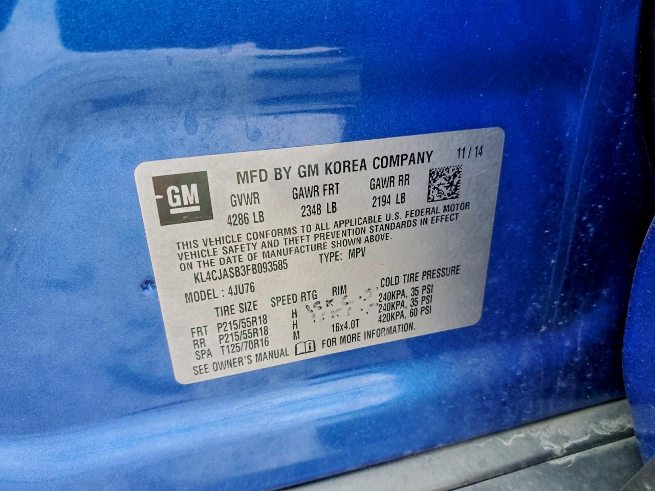 2015 Buick Encore VIN: KL4CJASB3FB093585 Lot: 94157415