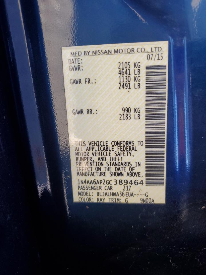 2016 Nissan Maxima 3.5S VIN: 1N4AA6AP2GC389464 Lot: 90820285