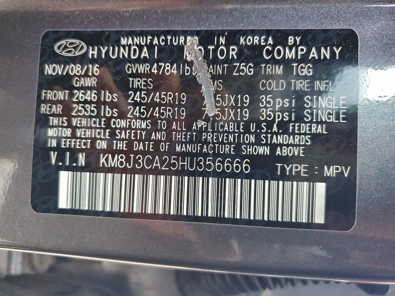 2017 Hyundai Tucson Limited VIN: KM8J3CA25HU356666 Lot: 94544275