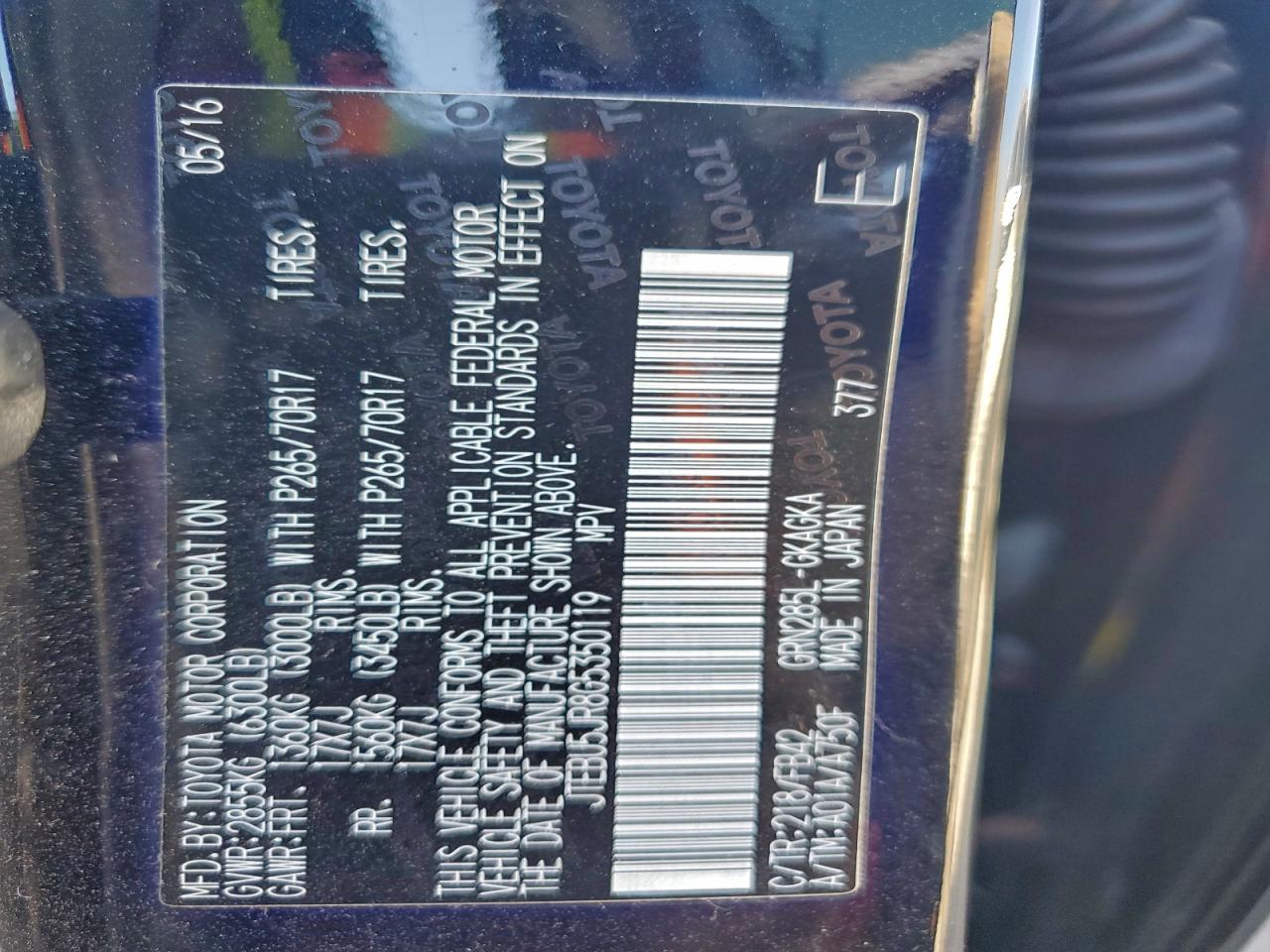 2016 Toyota 4Runner Sr5/Sr5 Premium VIN: JTEBU5JR8G5350119 Lot: 93829115