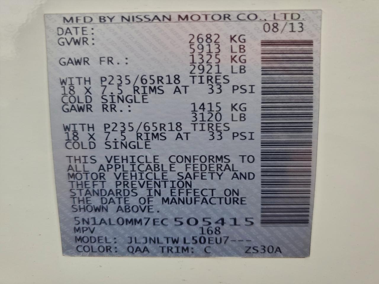 2014 Infiniti Qx60 VIN: 5N1AL0MM7EC505415 Lot: 93978925