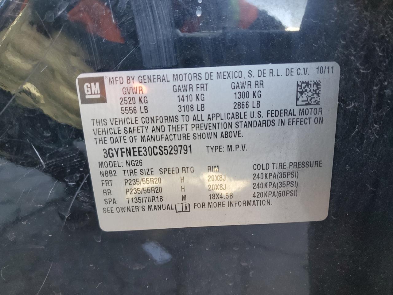 2012 Cadillac Srx Performance Collection VIN: 3GYFNEE30CS529791 Lot: 91146305