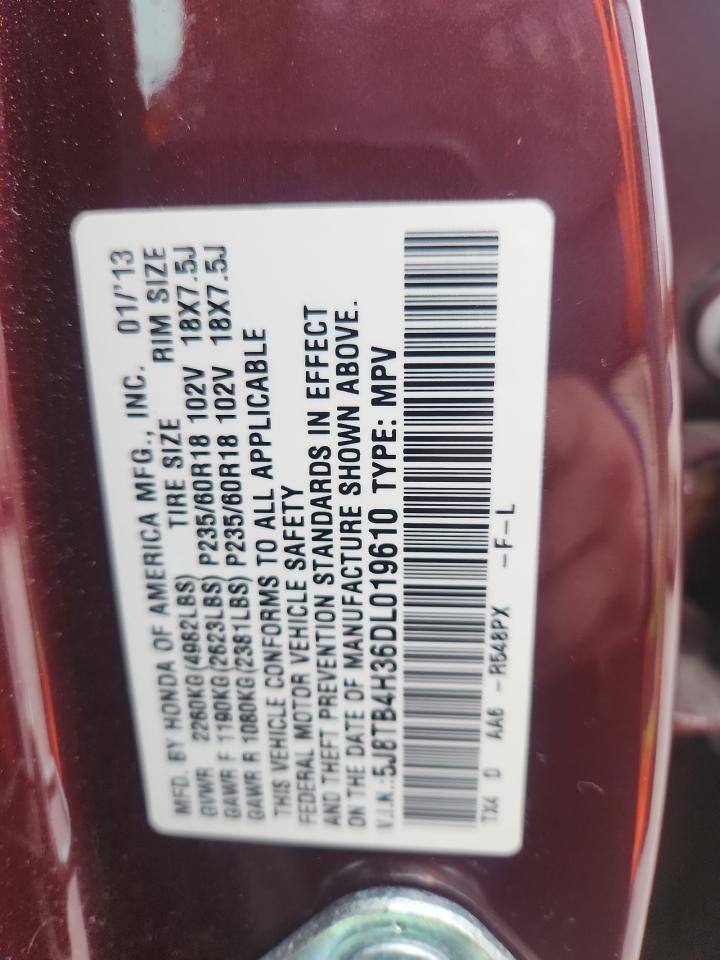 2013 Acura Rdx VIN: 5J8TB4H36DL019610 Lot: 91025315