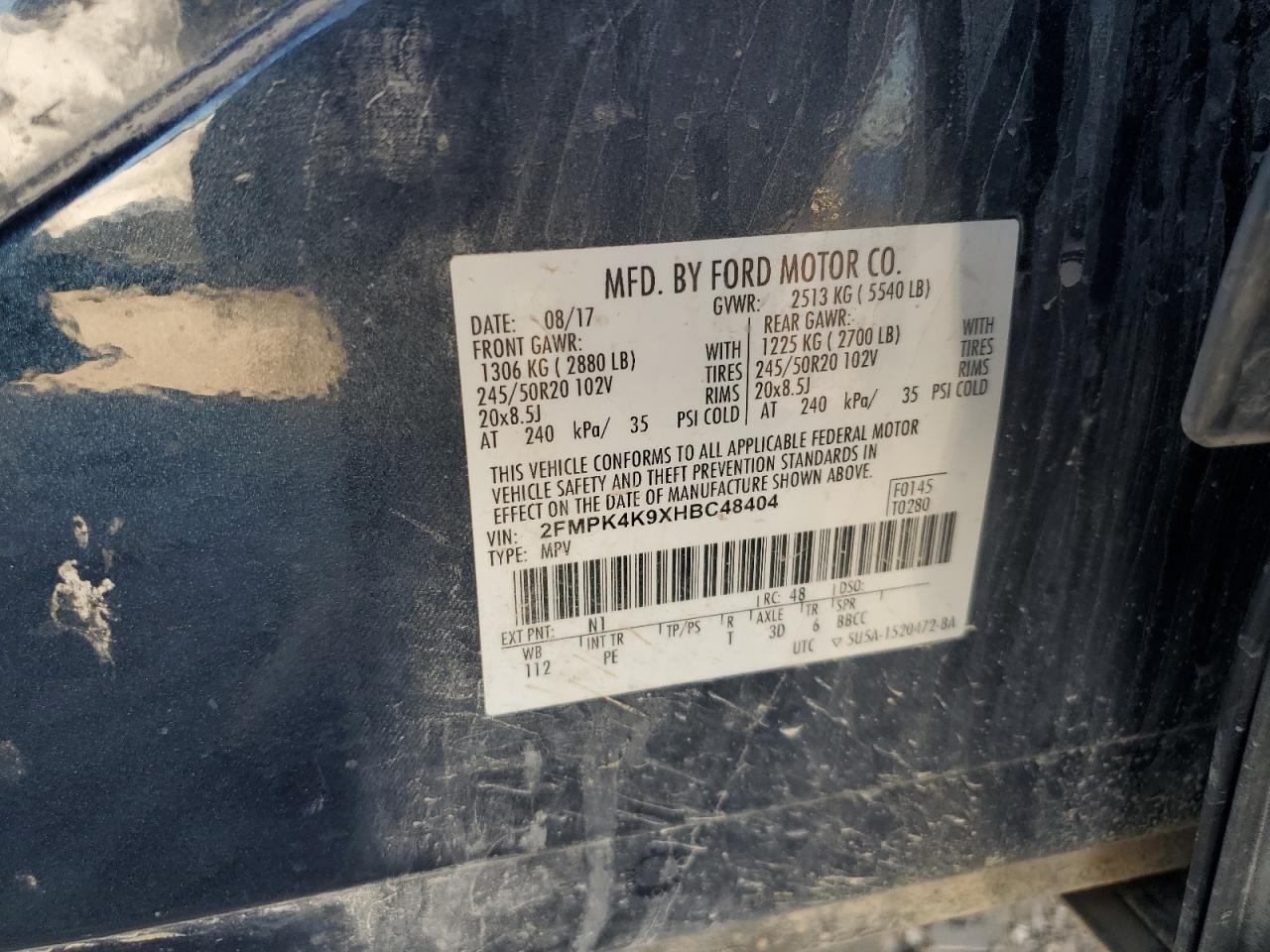 2017 Ford Edge Titanium VIN: 2FMPK4K9XHBC48404 Lot: 92199035