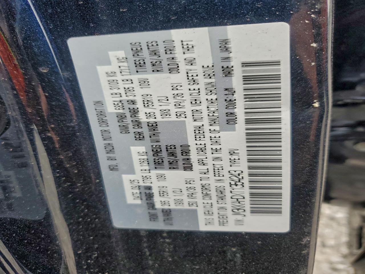 2026 Mazda Cx-90 Select VIN: JM3KKAHDXT1354243 Lot: 93438645