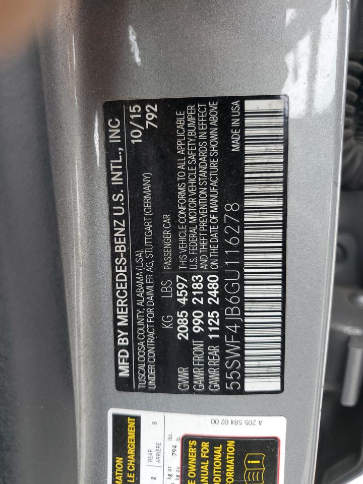 2016 Mercedes-Benz C 300 VIN: 55SWF4JB6GU116278 Lot: 93495045