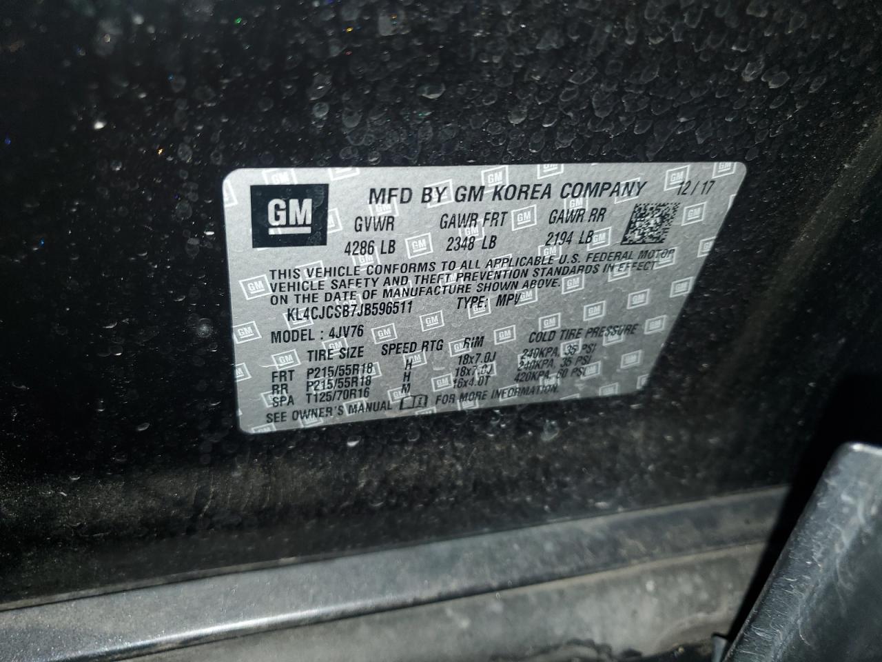 2018 Buick Encore Essence VIN: KL4CJCSB7JB596511 Lot: 92350205