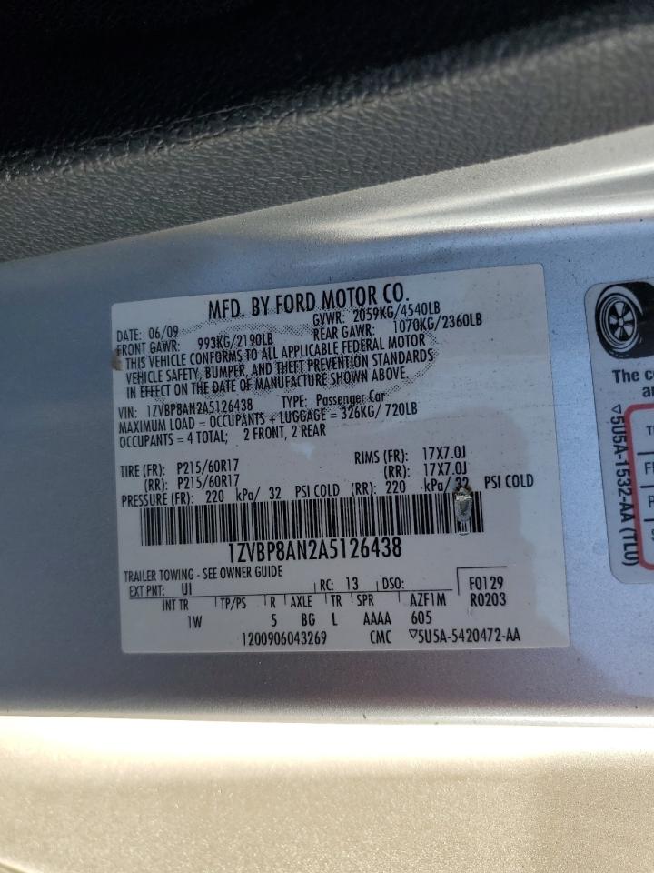 2010 Ford Mustang VIN: 1ZVBP8AN2A5126438 Lot: 92042925