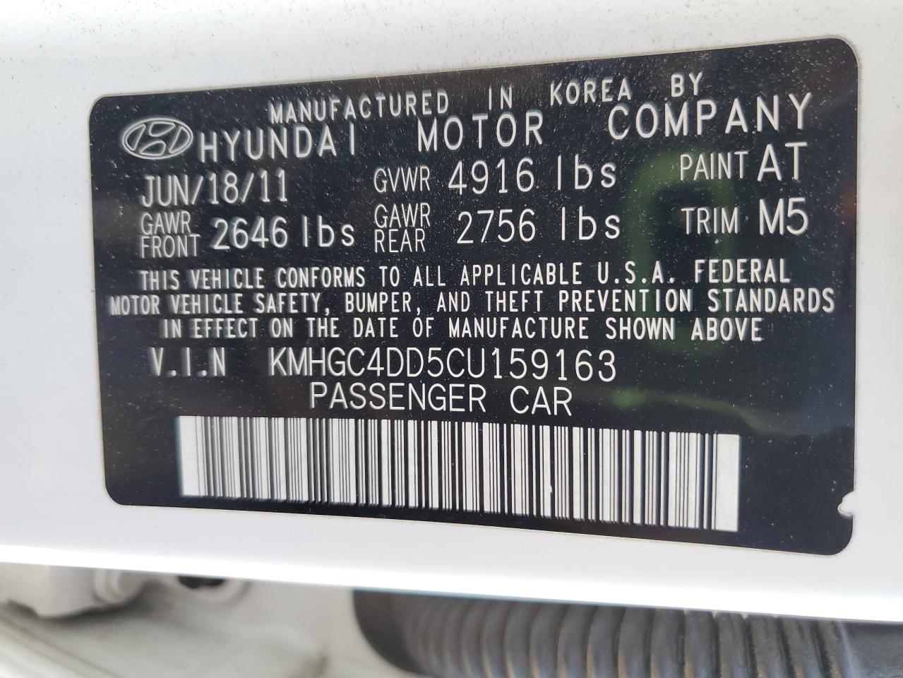 2012 Hyundai Genesis 3.8L VIN: KMHGC4DD5CU159163 Lot: 92873895