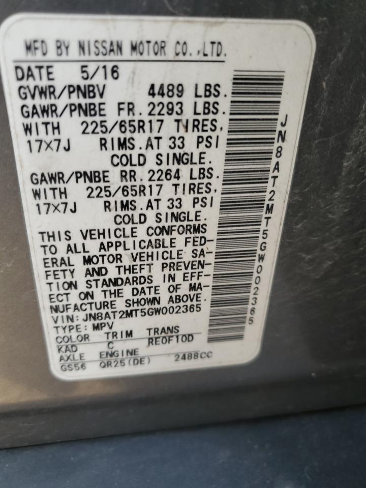 2016 Nissan Rogue S VIN: JN8AT2MT5GW002365 Lot: 93268435