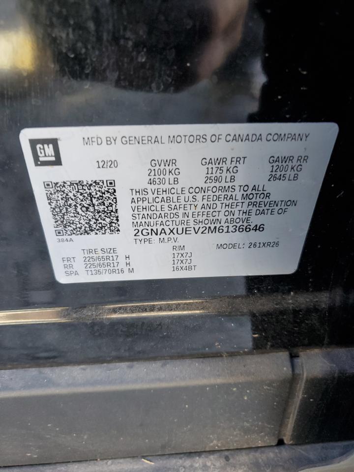 2021 Chevrolet Equinox Lt VIN: 2GNAXUEV2M6136646 Lot: 93180915