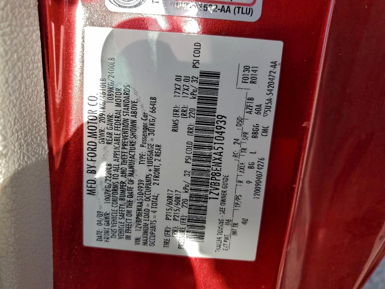 2010 Ford Mustang VIN: 1ZVBP8ENXA5104939 Lot: 94435745