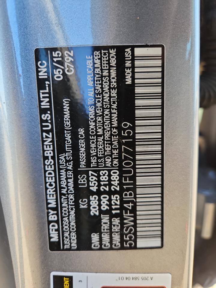 2015 Mercedes-Benz C 300 VIN: 55SWF4JB1FU077159 Lot: 91907895