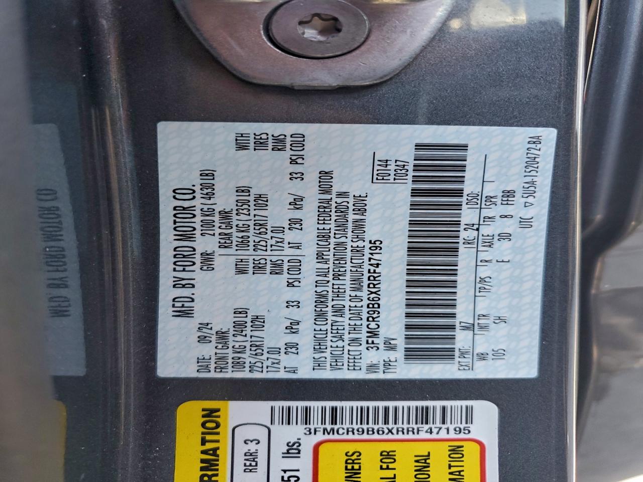 2024 Ford Bronco Sport Big Bend VIN: 3FMCR9B6XRRF47195 Lot: 92837775