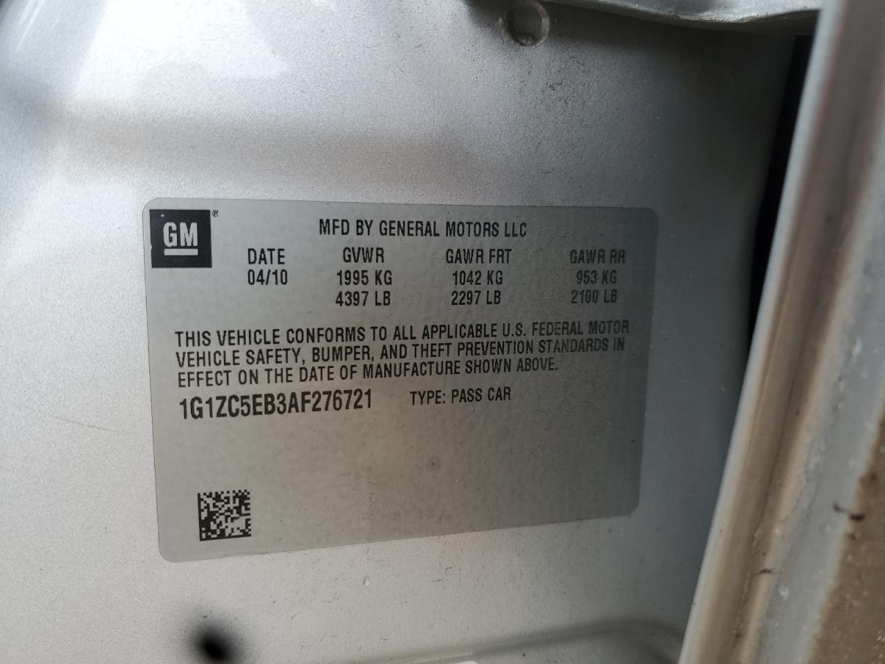 2010 Chevrolet Malibu 1Lt VIN: 1G1ZC5EB3AF276721 Lot: 92058005