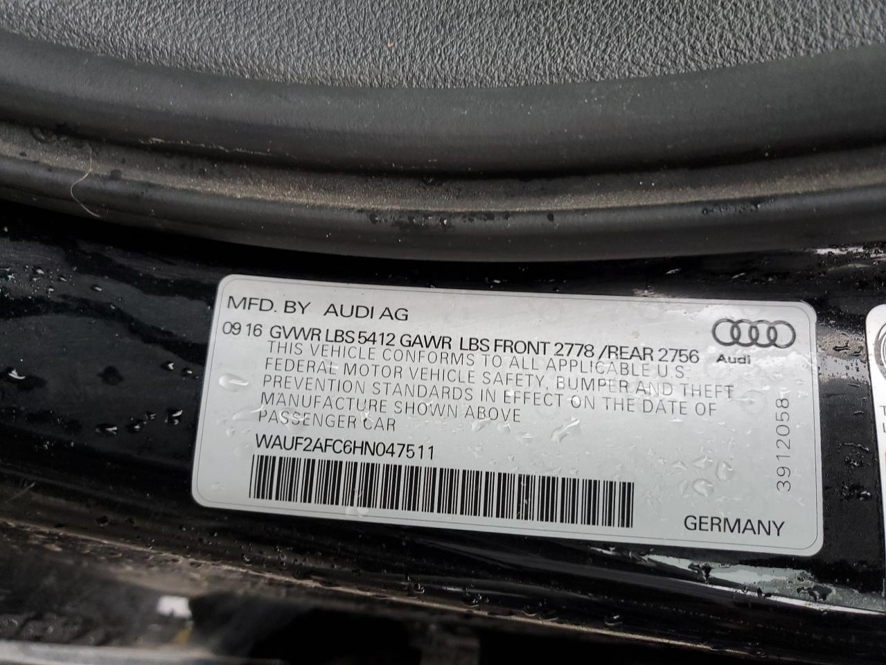 2017 Audi A6 Premium Plus VIN: WAUF2AFC6HN047511 Lot: 92111775