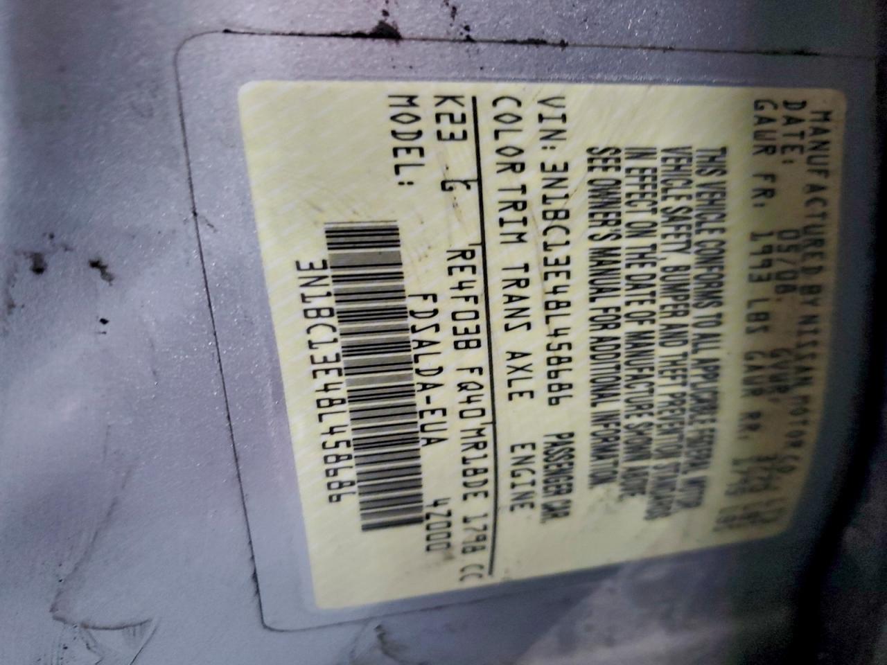 2008 Nissan Versa S VIN: 3N1BC13E48L458686 Lot: 94057685