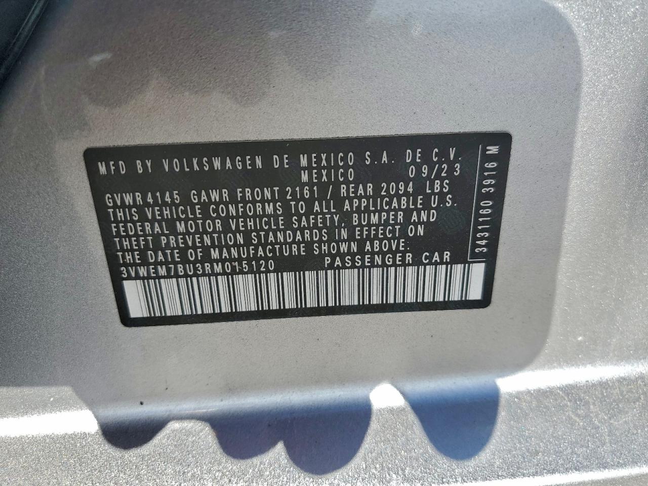 2024 Volkswagen Jetta Se VIN: 3VWEM7BU3RM015120 Lot: 94290305