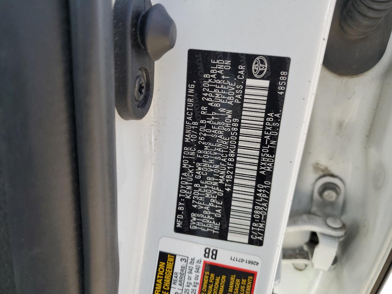 2019 Toyota Avalon Xle VIN: 4T1B21FB8KU005889 Lot: 90706265