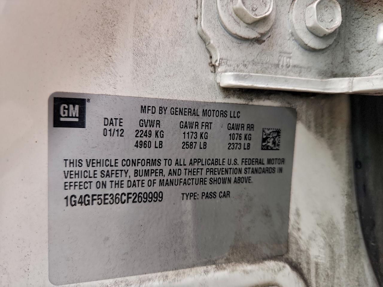 2012 Buick Lacrosse Premium VIN: 1G4GF5E36CF269999 Lot: 93813635