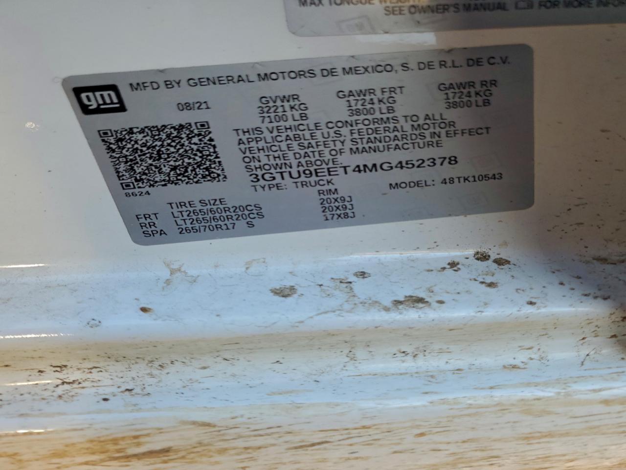 2021 GMC Sierra K1500 At4 VIN: 3GTU9EET4MG452378 Lot: 94467135