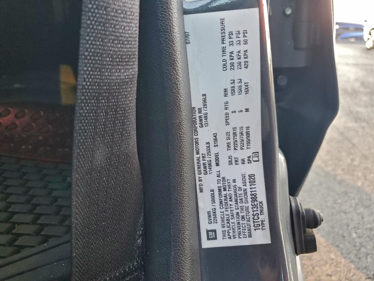 2008 GMC Canyon VIN: 1GTCS13E988111020 Lot: 94109885