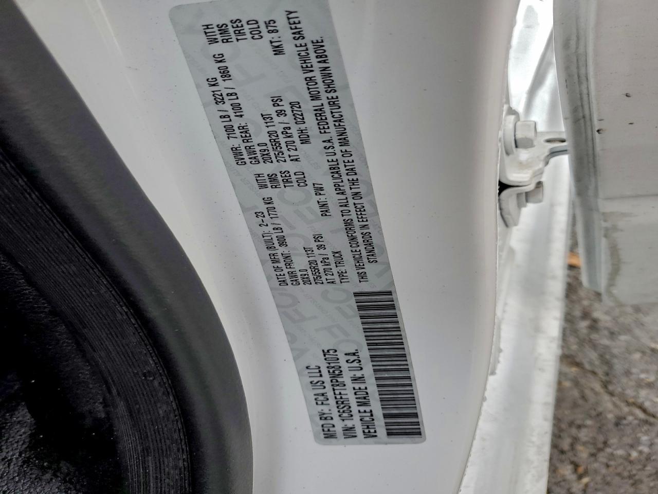 2023 Ram 1500 Big Horn/Lone Star VIN: 1C6SRFFT8PN581075 Lot: 93449025