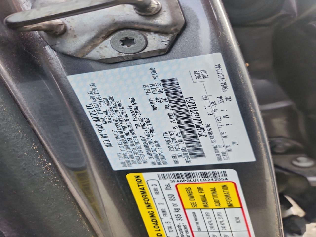 2014 Ford Fusion Se Hybrid VIN: 3FA6P0LU1ER242054 Lot: 94378865