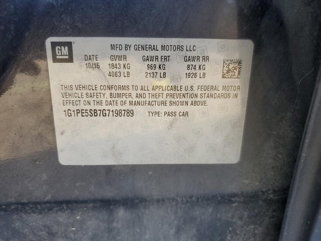 2016 Chevrolet Cruze Limited Lt VIN: 1G1PE5SB7G7198789 Lot: 91417575