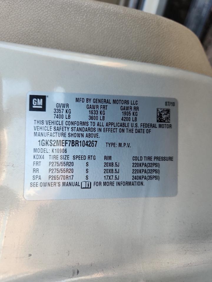 2011 GMC Yukon Xl Denali VIN: 1GKS2MEF7BR104267 Lot: 91860925