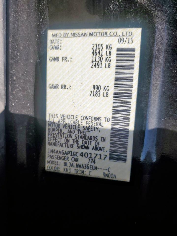 2016 Nissan Maxima 3.5S VIN: 1N4AA6AP1GC401717 Lot: 92656085