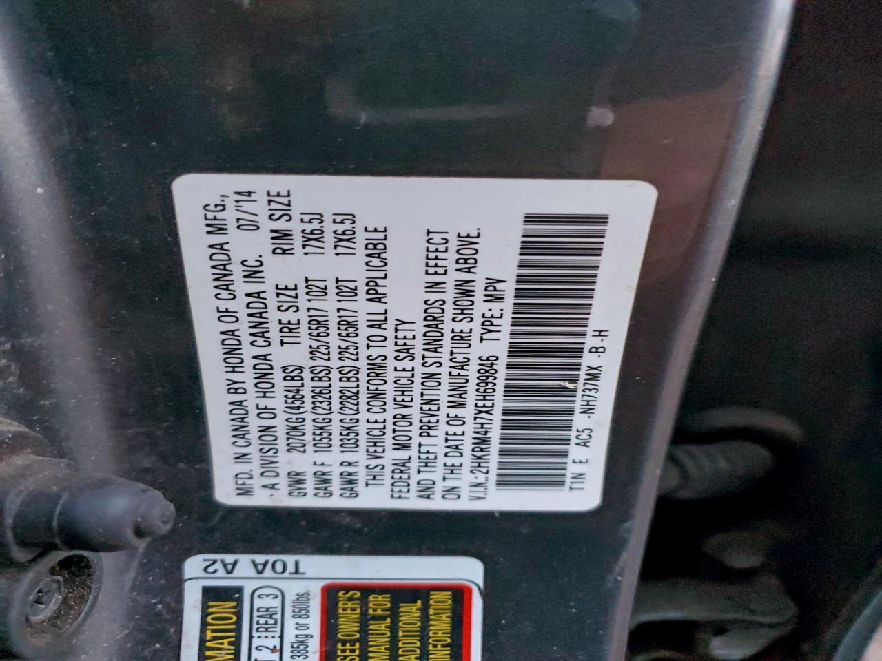 2014 Honda Cr-V Exl VIN: 2HKRM4H7XEH699846 Lot: 94333705