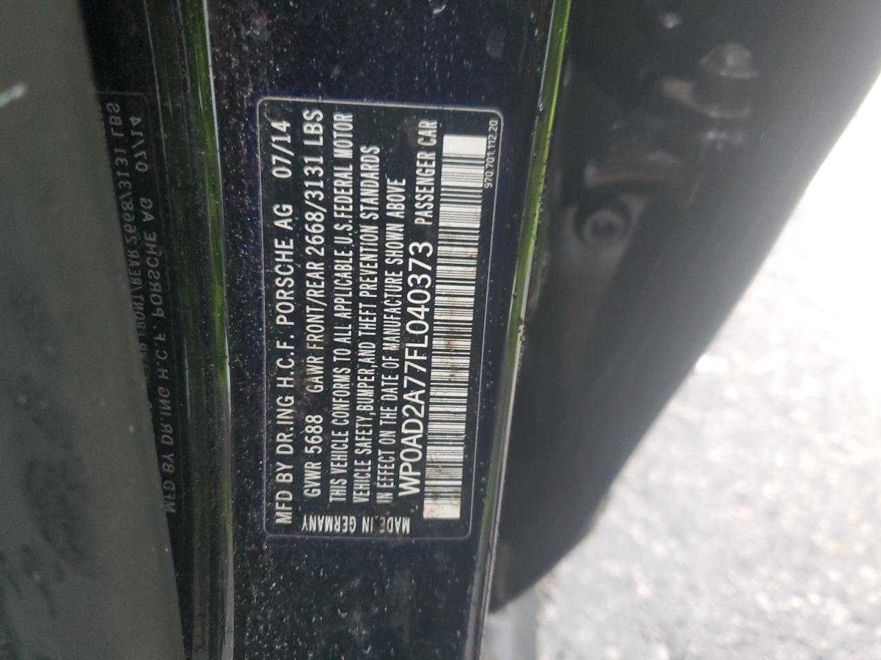 2015 Porsche Panamera Se Hybrid VIN: WP0AD2A77FL040373 Lot: 93968685