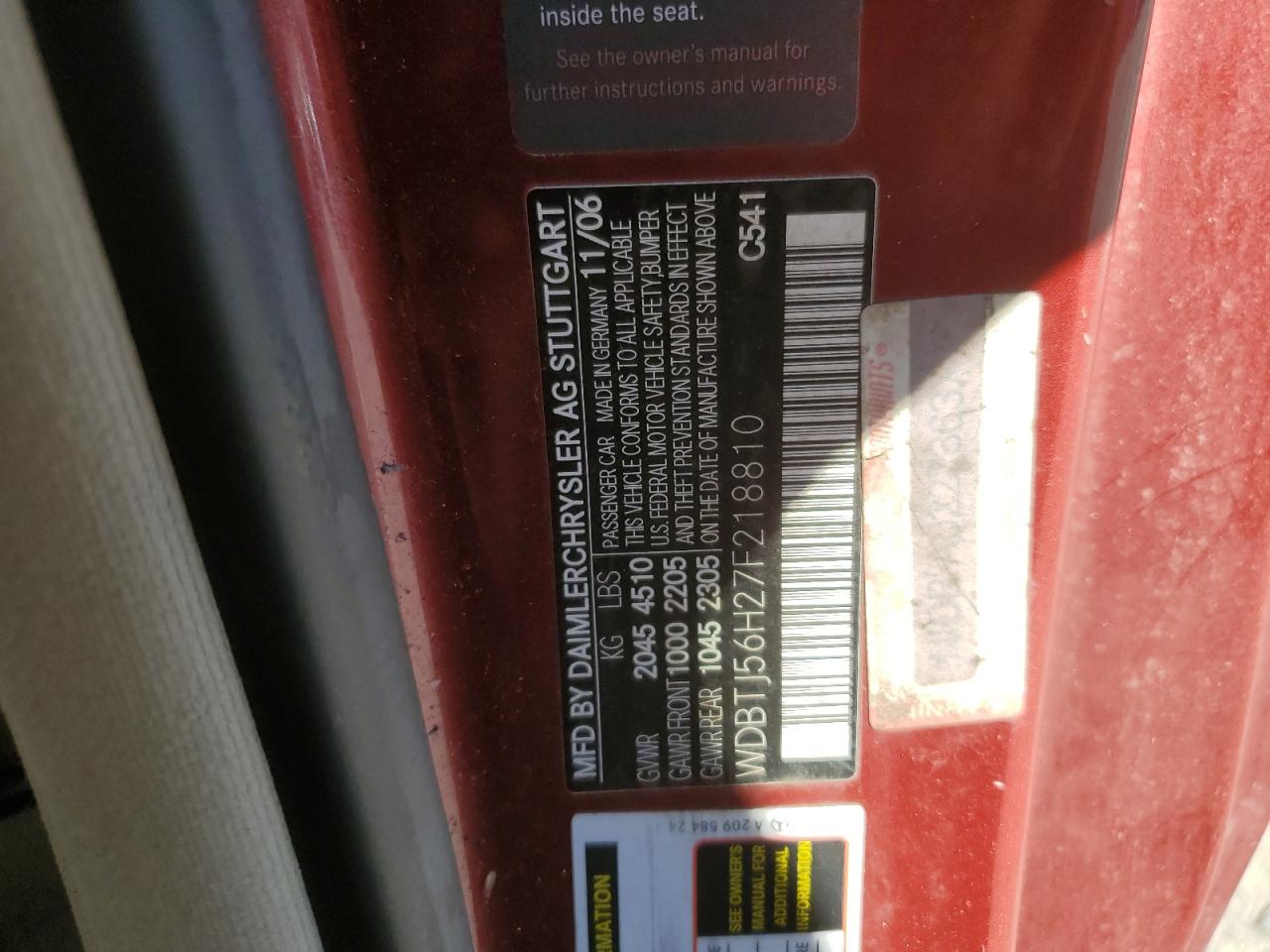 2007 Mercedes-Benz Clk 350 VIN: WDBTJ56H27F218810 Lot: 91352365