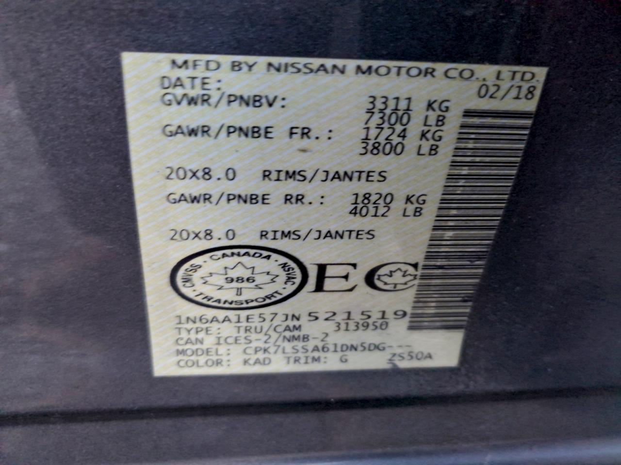 2018 Nissan Titan Sv VIN: 1N6AA1E57JN521519 Lot: 93729675