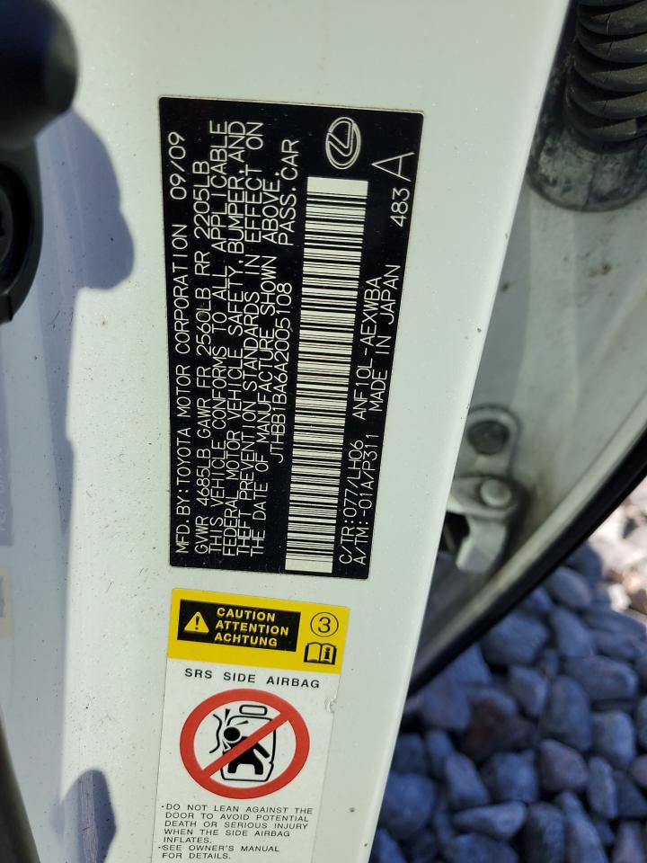 2010 Lexus Hs 250H VIN: JTHBB1BA6A2005108 Lot: 92769135