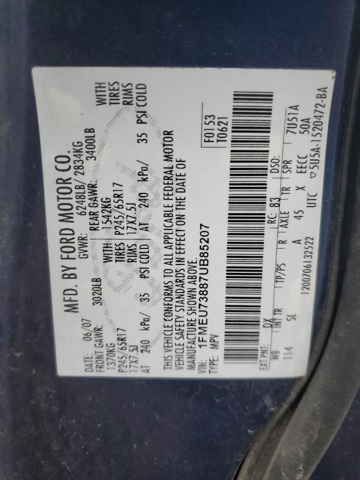 2007 Ford Explorer Xlt VIN: 1FMEU73887UB85207 Lot: 93215195