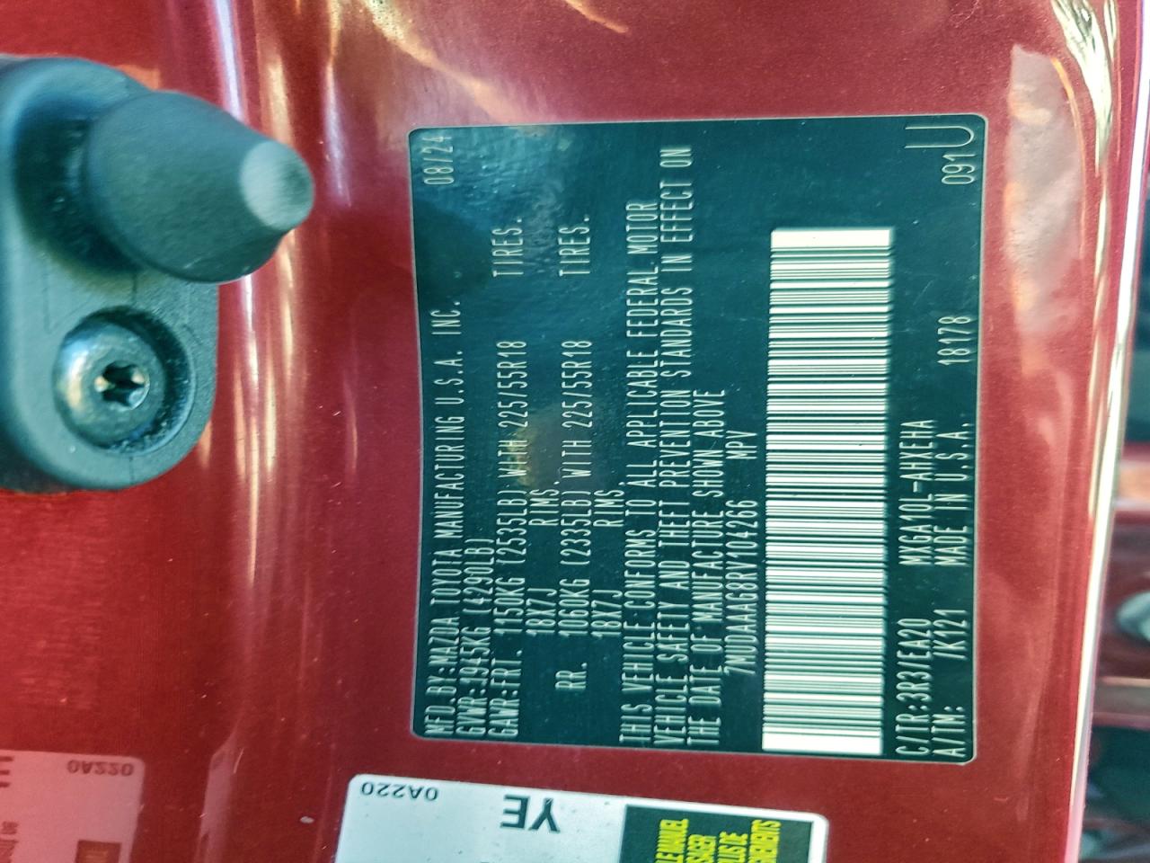 2024 Toyota Corolla Cross Xle VIN: 7MUDAAAG8RV104266 Lot: 94392635