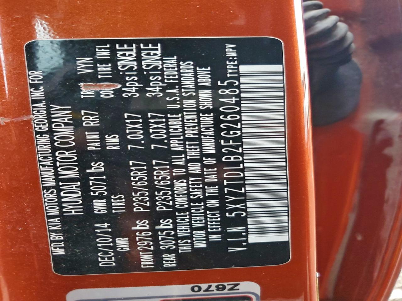 2015 Hyundai Santa Fe Sport VIN: 5XYZTDLB2FG260485 Lot: 94474525