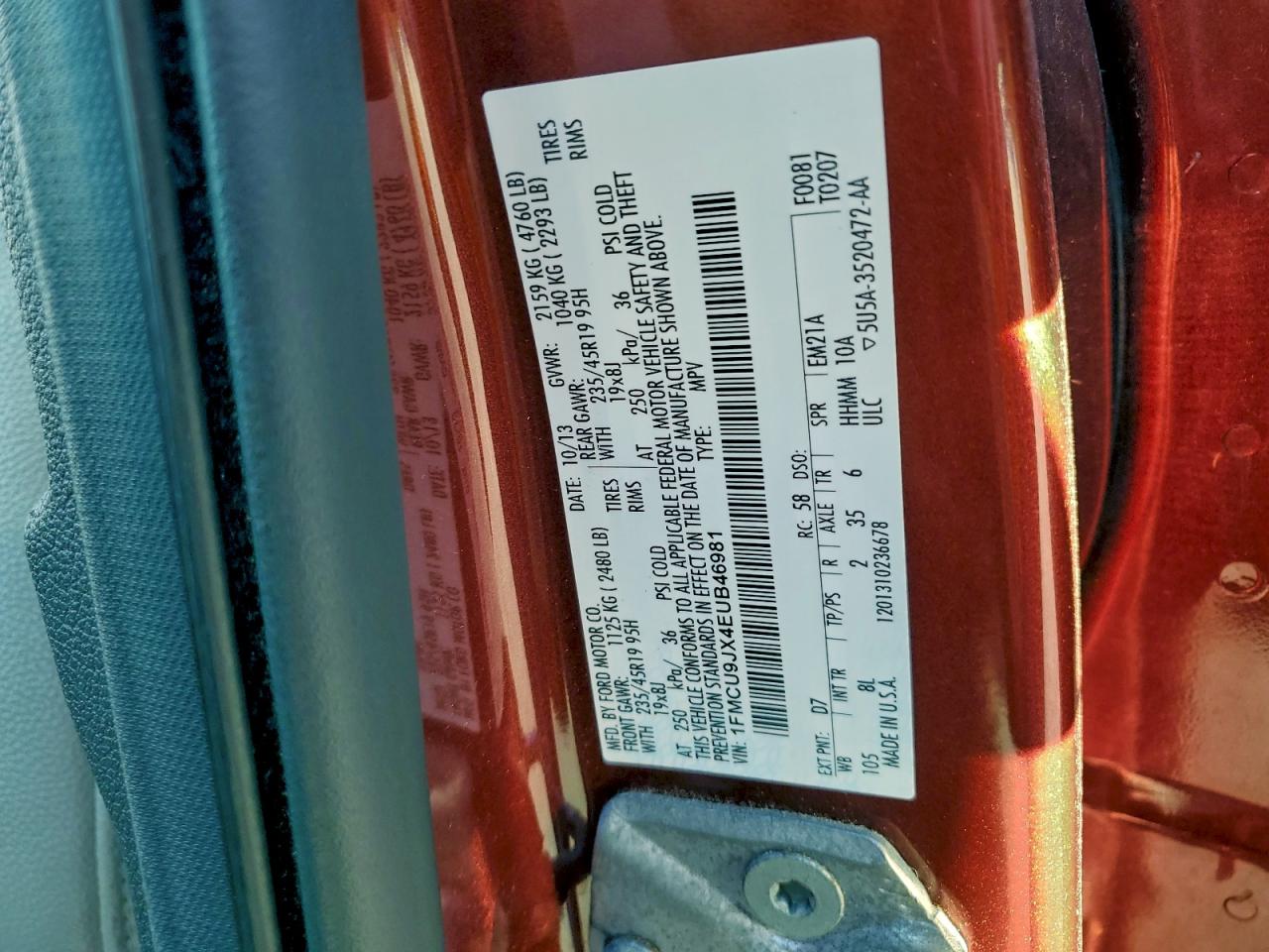 2014 Ford Escape Titanium VIN: 1FMCU9JX4EUB46981 Lot: 94158035