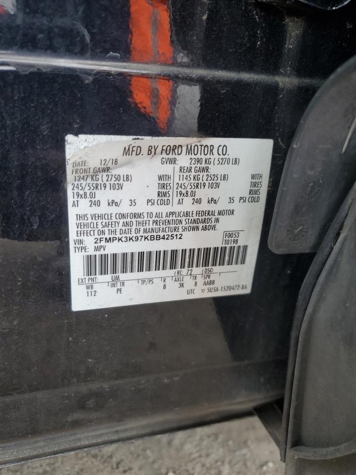 2019 Ford Edge Titanium VIN: 2FMPK3K97KBB42512 Lot: 91320835