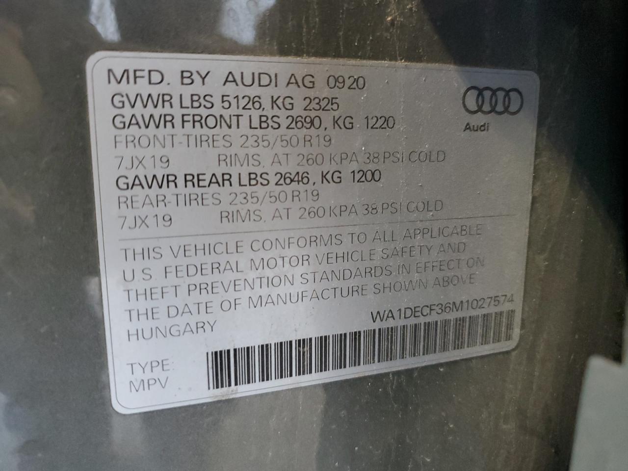 2021 Audi Q3 Premium S Line 45 VIN: WA1DECF36M1027574 Lot: 92438495