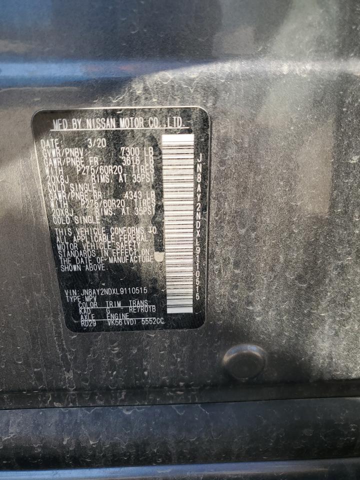 2020 Nissan Armada Sv VIN: JN8AY2NDXL9110515 Lot: 92309835
