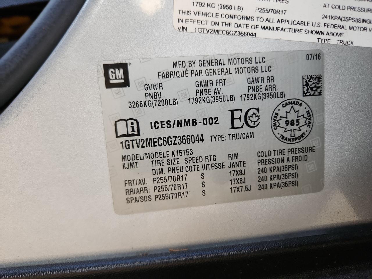 2016 GMC Sierra K1500 Sle VIN: 1GTV2MEC6GZ366044 Lot: 91179025