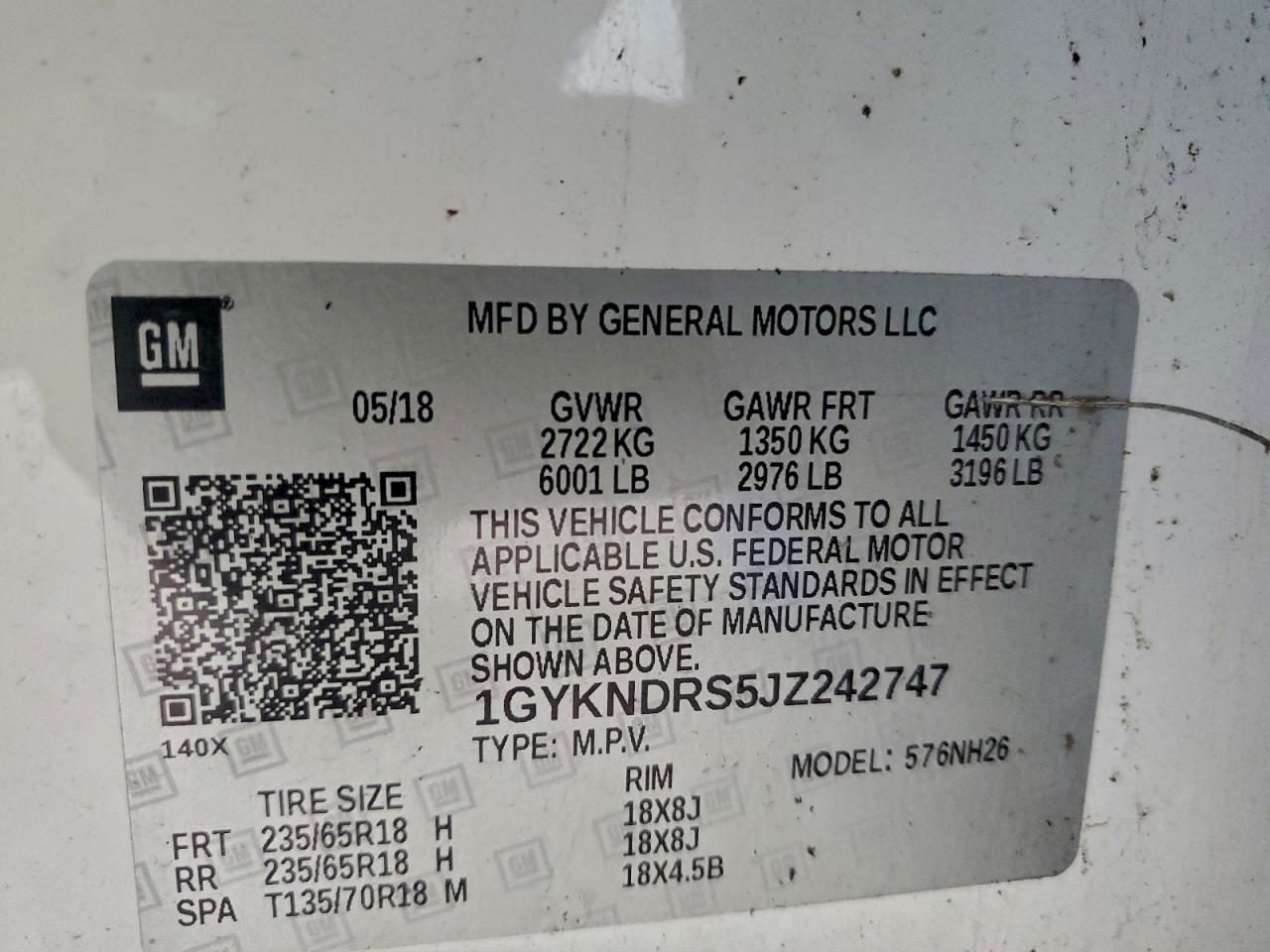 2018 Cadillac Xt5 Luxury VIN: 1GYKNDRS5JZ242747 Lot: 94076025