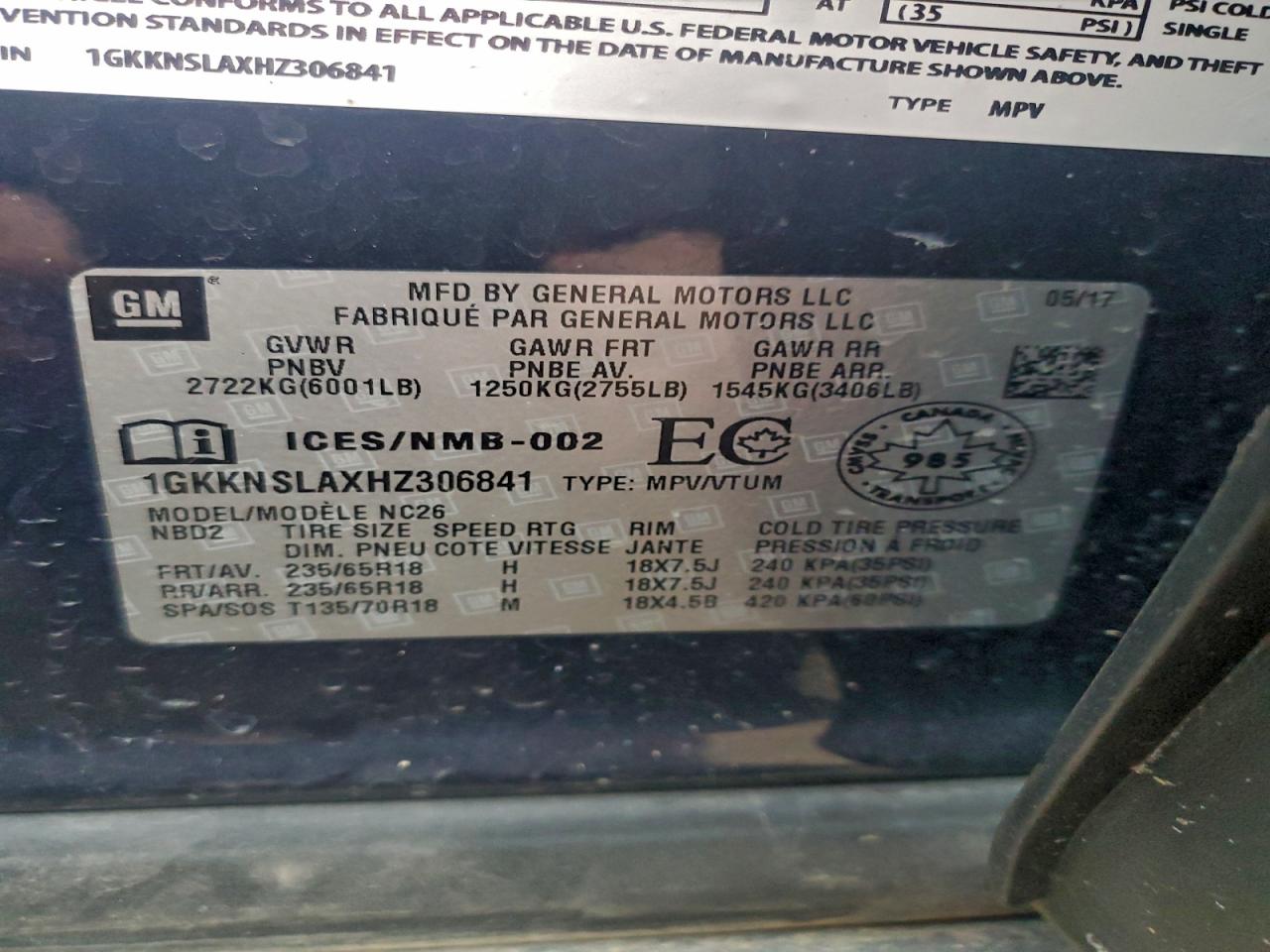 2017 GMC Acadia Sle VIN: 1GKKNSLAXHZ306841 Lot: 94031135